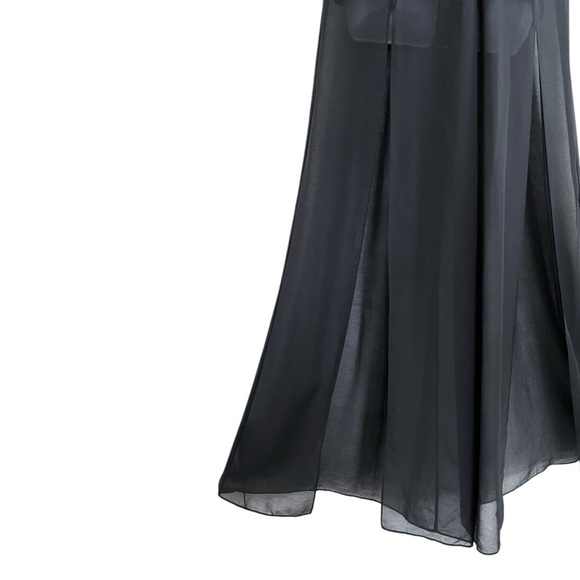 BEBE Size 4 Black Nude Mesh Sexy Chiffon Sleeveless Palazzo Slit Pants Jumpsuit - Picture 7 of 13